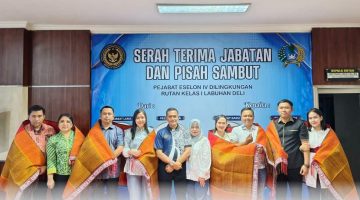 Rutan Kelas I Labuhan Deli melaksanakan acara pisah sambut Pejabat Eselon IV yang berlangsung khidmat dan penuh kehangatan di Aula Lantai 2, Sabtu (25/04/2026).
