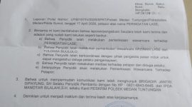 Foto: SP2HP yang diterima Korban saat menjemput langsung ke Polsek Medan Tuntungan, Rabu pagi (13/05/2026).