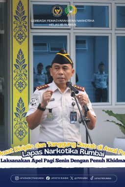 PERKUAT DISIPLIN DAN TANGGUNG JAWAB DIAWAL PEKAN LAPAS NARKOTIKA RUMBAI LAKSANAKAN APEL PAGI SENIN DENGAN PENUH KHIDMAT